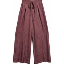 Mixray 4890 Kadın Bağcıklı Dökümlü Palazzo Pantolon Bordo