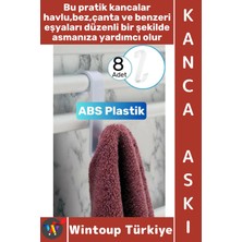 Wintoup #askı Montajsız Çok Amaçlı Küçük Eşya Havlu Çanta Mutfak Banyo Abs Sert Plastik Kanca Askı 8 Adet