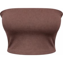 Mixray 2082 Kadın Straplez Basic Crop Top Bluz Kahve
