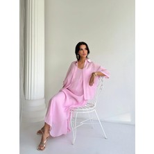 Andme  Kadın Yaka Büzgülü Elbise Oversize Gömlek Takım
