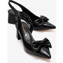 Ccway Kadın Papyonlu  Yan ve Arkası  Açık Topuklu Sandalet Siyah Kırışık