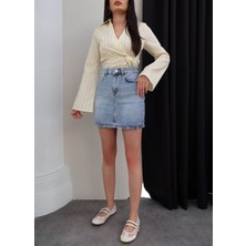 Esra Helvacı Cepli Denim Mini Etek