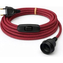 Conana E27 Duy, Kumaş Örgü Kablolu, Arapuar Anahtarlı Fiş (2x0,50) Bordo 2 Metre