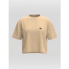 Broco Kadın Oversize Basic Yumuşak Kumaş Classic Broco Logo Crop T-Shirt