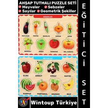 Wintoup #puzzle Eğitici Görsel Algı Meyve Sebze Geometrik Şekiller Sayılar Tanıma Ahşap Tutmalı Puzzle Seti
