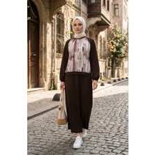 Geometrik Desenli Tunik Etek Ikili Takım 0257-03 Kahverengi