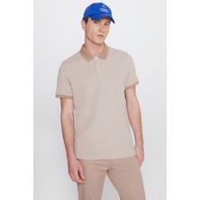 Altınyıldız Classics Erkek Bej-Vizon %100 Pamuk Slim Fit Dar Kesim Polo Yaka Tişört