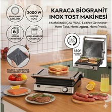 Karaca Çıkarılabilir Yanmaz Yapışmaz Plakalı 2000W Yüksek Performanslı Yükseklik Ayarlı Tam Açılabilir Elektrikli Izgara ve Tost Makinesi