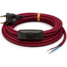 Conana Kumaş Örgü Kablolu, Arapuar Anahtarlı Fiş (2x0,50) Bordo - 2 Metre