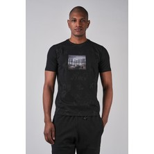 Ex-pent Erkek Pamuklu Suprem Kumaşlı Slim Kalıp Baskılı Siyah T-Shirt