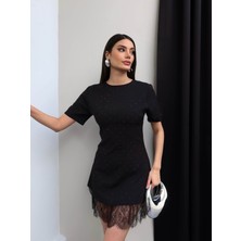 Esra Helvacı Taşlı Dantel Detay Mini Elbise