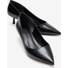 Ccway Kadın Sivri Burunlu Stiletto Siyah Kırışık