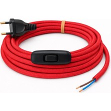 Conana Kumaş Örgü Kablolu, Arapuar Anahtarlı Fiş (2x0,50) Kırmızı - 2 Metre