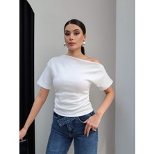 Esra Helvacı Tek Omuz Yan Büzgülü Bluz