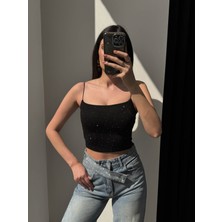 Esra Helvacı Taş Baskılı Ince Askılı Crop