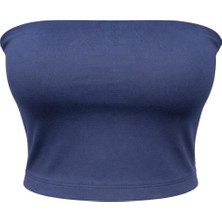 Mixray 2082 Kadın Straplez Basic Crop Top Bluz Lacivert