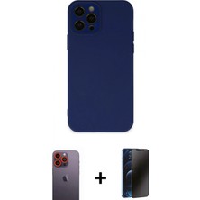 İlk El Grup Ieg™ iPhone 12 Pro Kılıf Çekirdek Modern Serisi - Siyah 3D Antistatik Hayalet Cam Ekran Koruyucu + Turuncu Neon Fosforlu Kamera Lens
