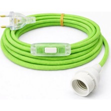 Conana E27 Duy, Kumaş Örgü Kablolu, Arapuar Anahtarlı Fiş (2x0,50) Fosforlu Yeşil 2 Metre