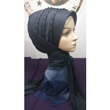 Simli Sıya Hüç Sıra Işlemeli Duvak,hazır Duvak,düğün,hazır Şal,hazır Türban,abiye Şal,sünnet,nişan,söz