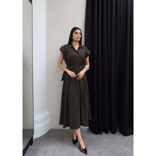 Esra Helvacı Kemerli Ekoseli Uzun Gömlek Elbise