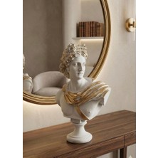 Mirsa Global Dekoratif Apollo Büst Biblo – Antik Yunan Heykel Tarzı, Erkek Model Biblo Gold Detaylı Lüks Salon Konsol Süs Objesi ( Polyester)