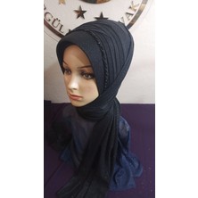 Simli Siyah Üçlü Geçiş Tek Sıra Işelemeli Duvak,hazır Duvak,düğün,hazır Şal,hazır Türban,abiye Şal,sünnet,nişan,söz