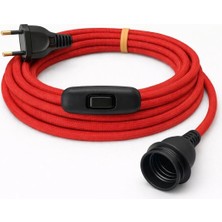 Conana E27 Duy, Kumaş Örgü Kablolu, Arapuar Anahtarlı Fiş (2x0,50) Kırmızı 2 Metre