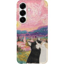 Karsu Design Samsung Galaxy A54 Uyumlu Baskılı Şeffaf Telefon Kılıfı | Koleksiyon: Minimal Cat Line Art