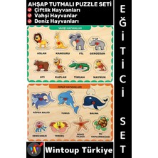 Wintoup #puzzle Eğitici Görsel Algı Deniz Çiftlik Vahşi Hayvanları Tanıma Ahşap Tutmalı Çocuk Puzzle Seti