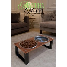 Reyo Ok-Ay Store Arvenna Premium Kedi ve Köpek Mama Standı Paslanmaz Çelik Kase, Kaymaz Tabanlı Siyah-Ceviz