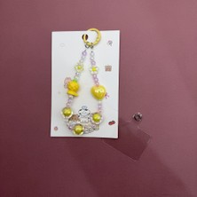 Mare Accessories Sarı Kalp ve Çiçek Detaylı Şeffaf Kartlıklı Anahtarlık