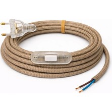 Conana Kumaş Örgü Kablolu, Arapuar Anahtarlı Fiş (2x0,50) Haki-Kahve Zigzag - 2 Metre