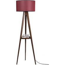 Vivense Sehpalı Silindir Tripod Lambader, Ceviz Ayak, Hasir Bordo