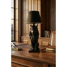 Art&Gift Aslan Kral Polyester Döküm Heykel Abajur Dekoratif Siyah Aslan Gece Lambası