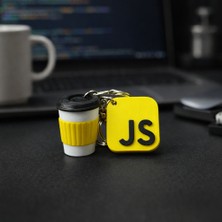 Goka 3D Craft Javascript (Js) Developer Özel Tasarım: 3D Js Logosu ve Sarı Detaylı Kahve Bardağı Anahtarlık
