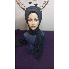 Simli Siyah Nuray Model Duvak,hazır Duvak,düğün,hazır Şal,hazır Türban,abiye Şal,sünnet,nişan,söz