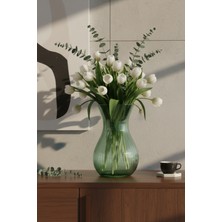EA Home Concept Luvia Modern Çizgili Cam Vazo - 18 cm Dekoratif Yeşil Çiçek Vazosu