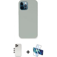 İlk El Grup Ieg™ iPhone 12 Pro Kılıf Zirve Modern Özel Seri - Siyah 3D Antistatik Seramik Nano Ekran Koruyucu + Gökkuşağı Shine Kamera Lens