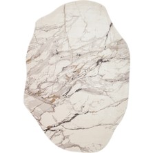 Akbel Halı Utopia Utp 12 Krem Gri Amorf Tasarımlı Modern Viskon Halı Oval Kesim Yıkanabilir Salon Halısı