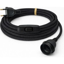 Conana E27 Duy, Kumaş Örgü Kablolu, Arapuar Anahtarlı Fiş (2x0,50) Siyah 2 Metre