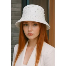 Zurafa Shop Beyaz Renk Inci Detaylı Kalp Figürlü Tasarım Şapka