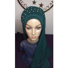 Simsiz Zümrüt Yeşili Ayduvaklı Işlemeliduvak,hazır Duvak,düğün,hazır Şal,hazır Türban,abiye Şal,sünnet,nişan,söz