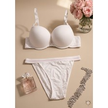 Hn. Giyim Kadın Ekru Nefes Alan Organik Bambu Push-Up (Dolgulu) Balenli Takım