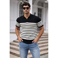 Tarz Cool Erkek Çizgili Triko Polo Yaka Slim Fit T-Shirt