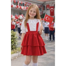 Miniko Kids 23 Nisan Kız Çocuk Kısa Kol Detaylı Bayramlık Salopet Etekli Takım