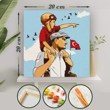 Palmiye Hobi Sanat Sayılarla Boyama 20X20 Tuval Seti Fırça Boya Dahil Çıtaya Gerili - Atatürk ve Çocuk