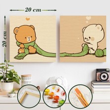 Palmiye Hobi Sanat Sayılarla Boyama 20X20 Ikili Tuval Seti Fırça Boya Dahil Çıtaya Gerili - Atkılı Ayıcıklar