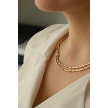 Aydın Kuyumculuk 14 Ayar Altın,baget Taşlı Çift Sıra Kolye AGKLY668