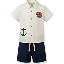 Mutlu Bebe Erkek Çocuk Yazlık Müslin Gömlek Şort Takım %100 Pamuk Kısa Kollu Düğmeli Baskılı 2’li Takım