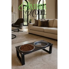 Reyo Ok-Ay Store Arvenna Premium Kedi ve Köpek Mama Standı Paslanmaz Çelik Kase, Kaymaz Tabanlı Siyah-Siyah